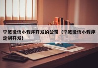 宁波微信小程序开发的公司（宁波微信小程序定制开发）